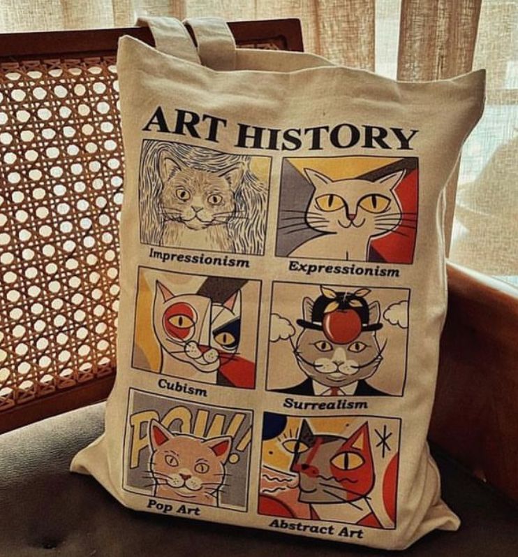 Heather art history cat printed tote bag