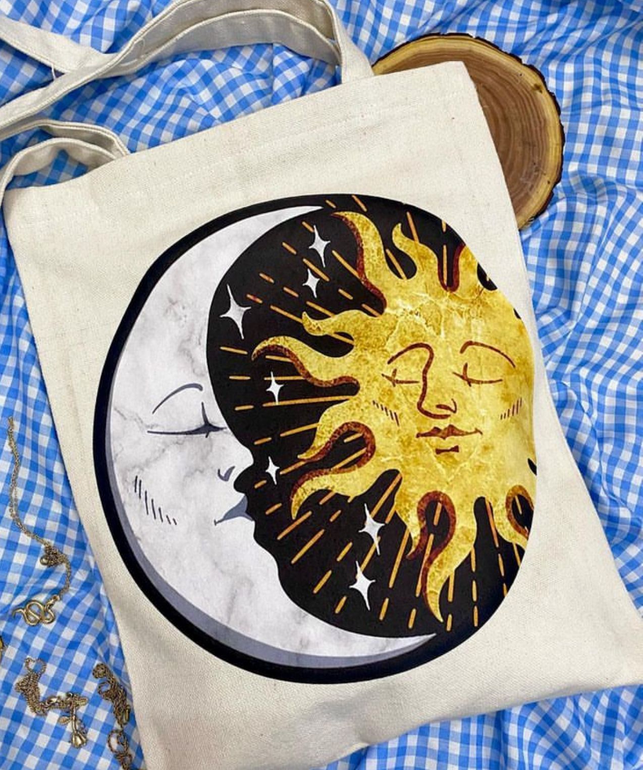 Heather sun and moon tote bag