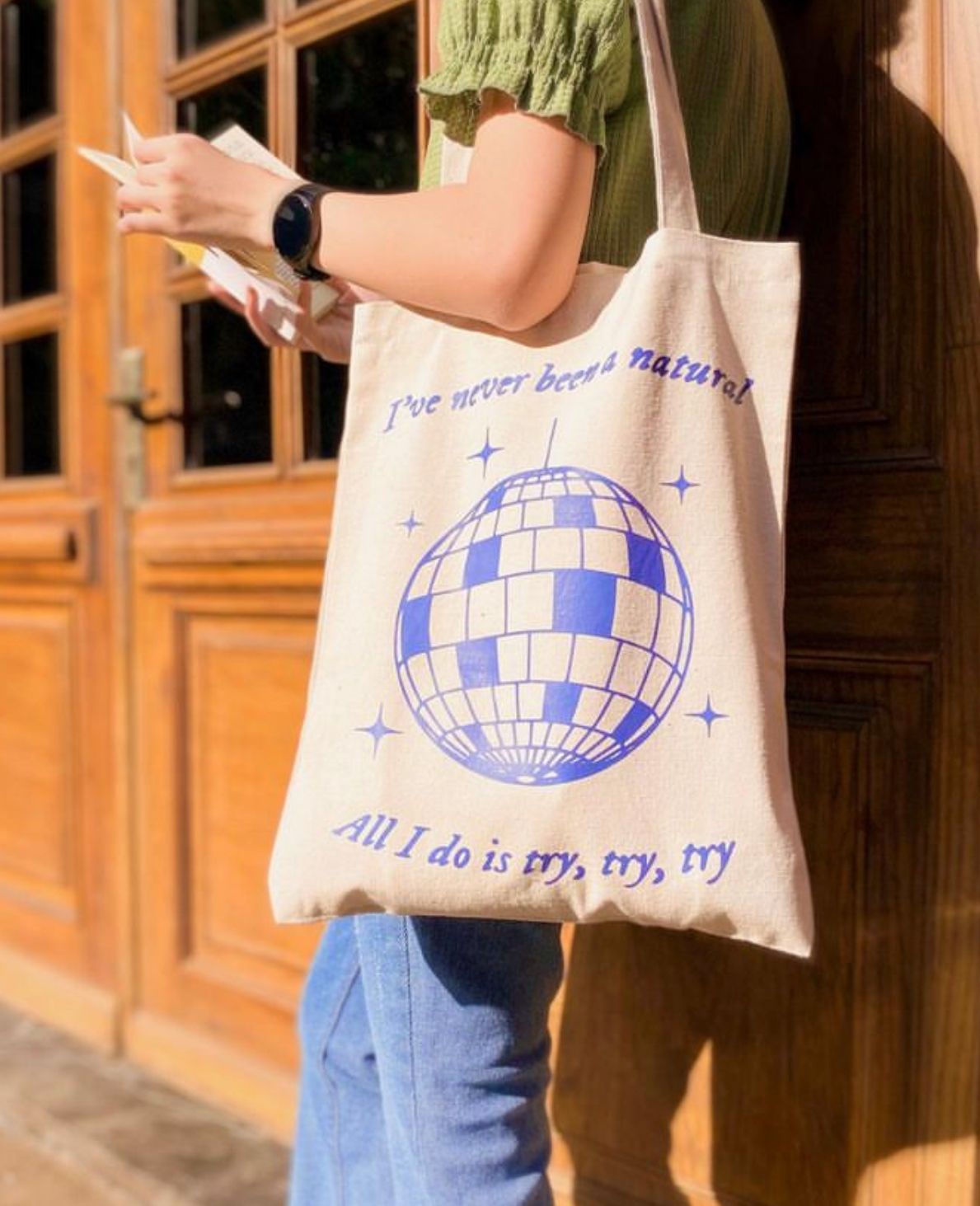 Heather mirrorball taylor swift tote bag