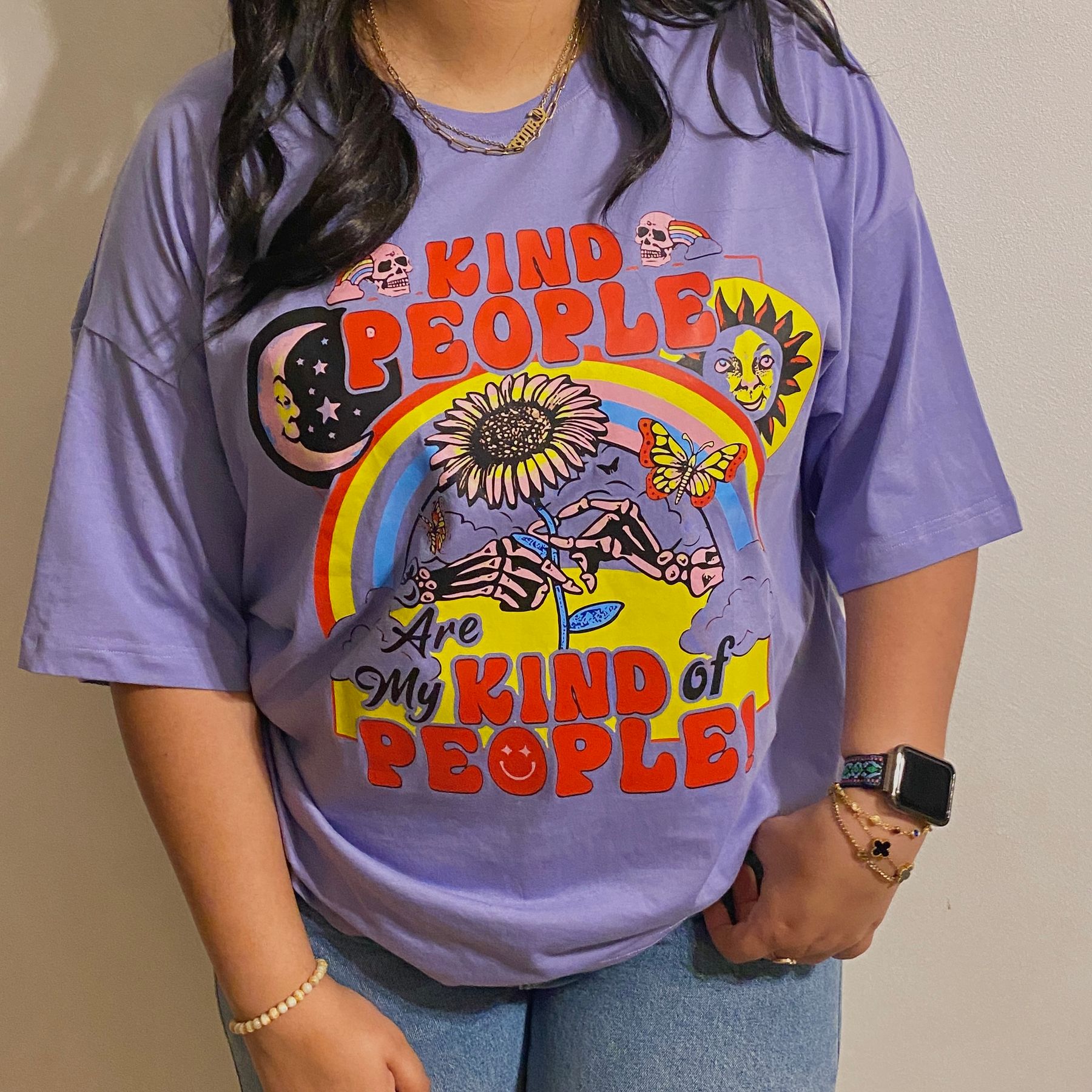 Heather wear purple kind people shirt