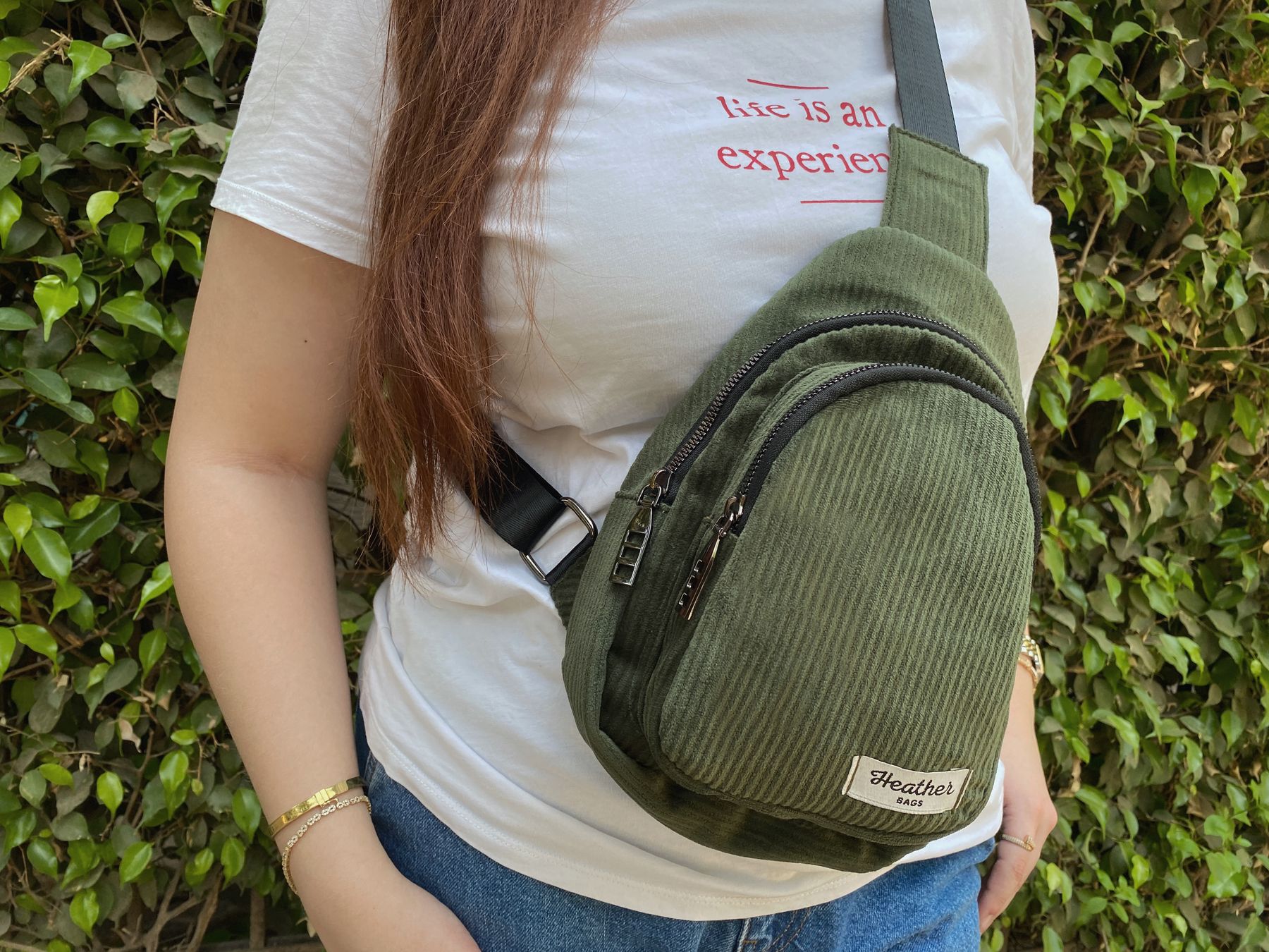 Olive green crossbody sling bag