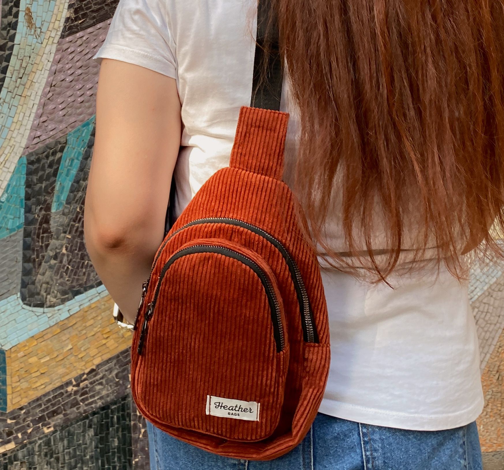 Brown cherry crossbody sling bag