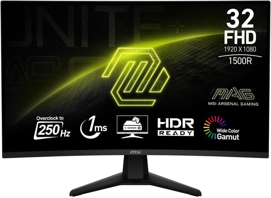  MSI 32C6 32 VA CURVED1920X1080 (FHD180Hz 1MS MPRT 10 BIT Adobe RGB 81% -DCI-P3 78% -SRGB 101% DP-HDMI 
