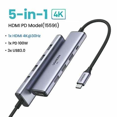UGREEN USB-C To HDMI+3*USB 3.0 A+PD Power Converter (15596)