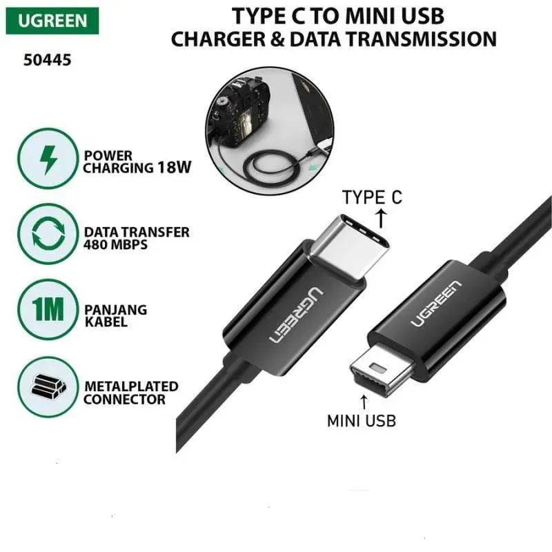 UGREEN USB-C to Mini USB Male to Male Cable 1m (Black) (50445)