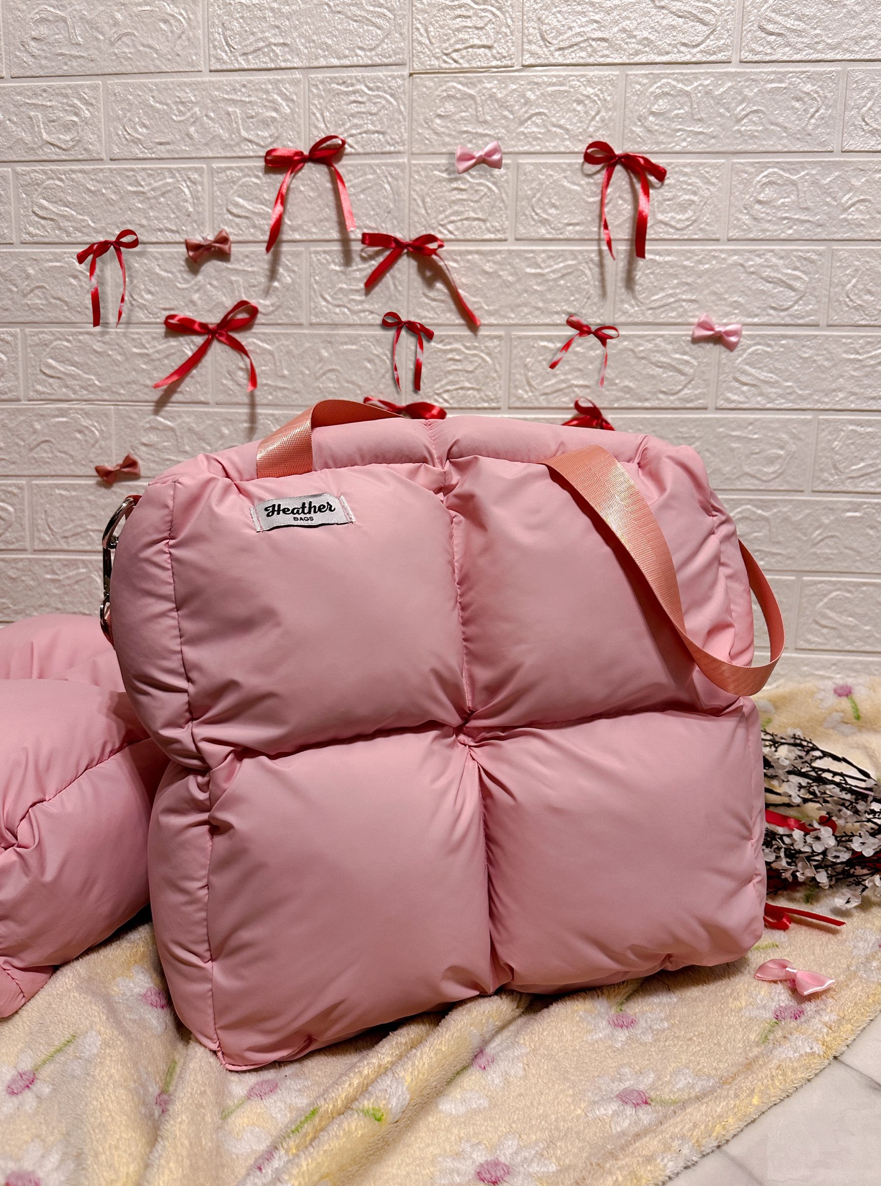 Heather Pink puffer bag