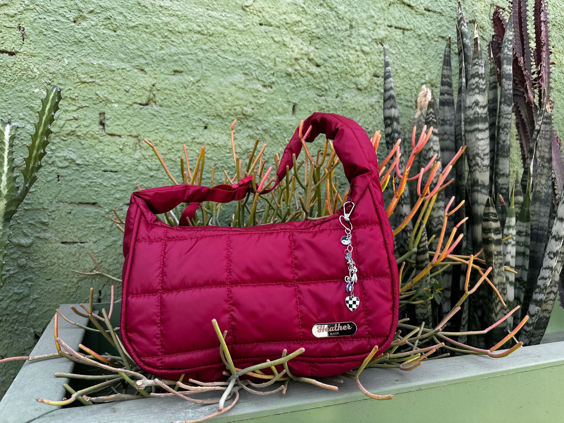 Maroon puffer handbag