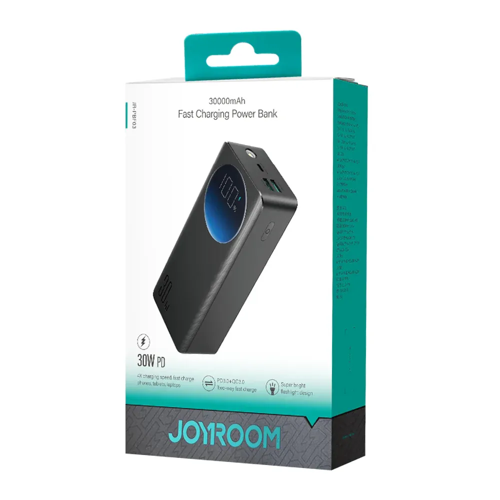 PBF03 30W LCD Screen Power Bank 30000mAh with Light -Black
