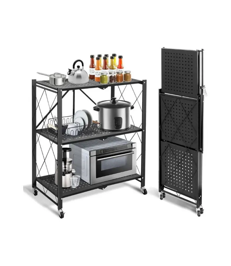 رف تخزين معدني قابل للطي من 3 طبقات