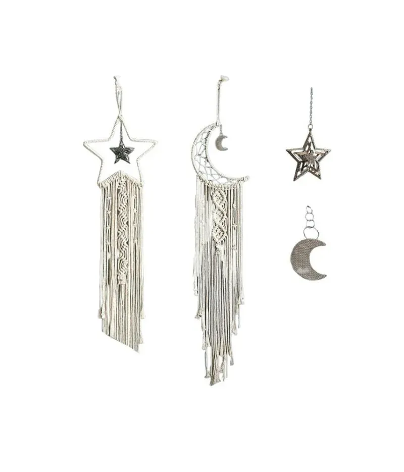 سعر ديكور حائط مكرمية بإضاءة ليد بتصميم القمر والنجمة