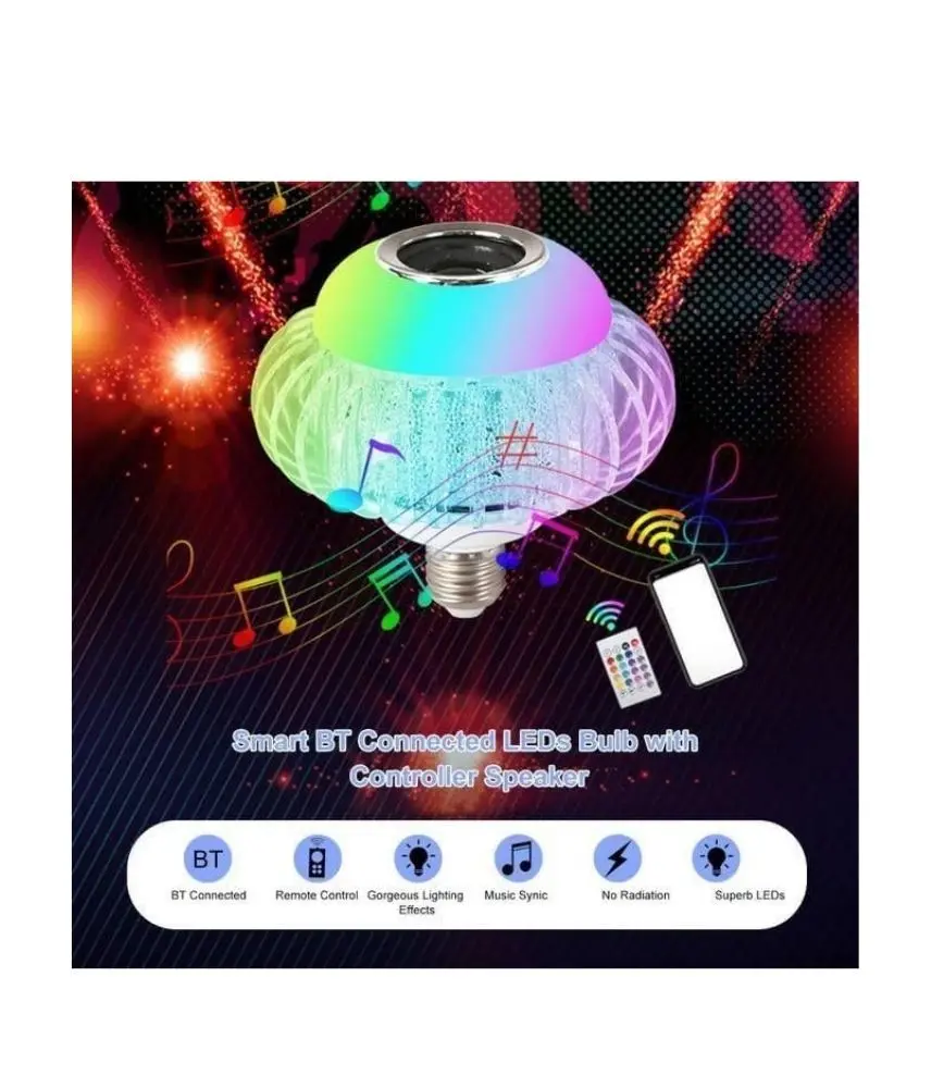 سعر عرض قطعتين من مصباح موسيقى ليد بلوتوث متعدد الألوان مع سماعة ومتحكم عن بُعد