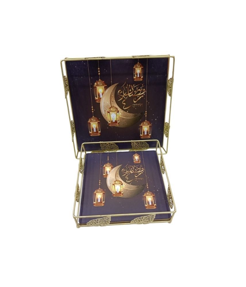 شراء عرض قطعتين من صواني تقديم ذهبية مزخرفة لرمضان